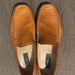 Men's Tan Leather Slip-On Loafers with Textured Upper